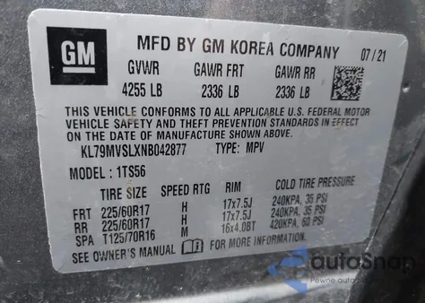 2022 Chevrolet Trailblazer Fwd Activ z USA, uszkodzony, nr VIN KL79MVSLXNB042877